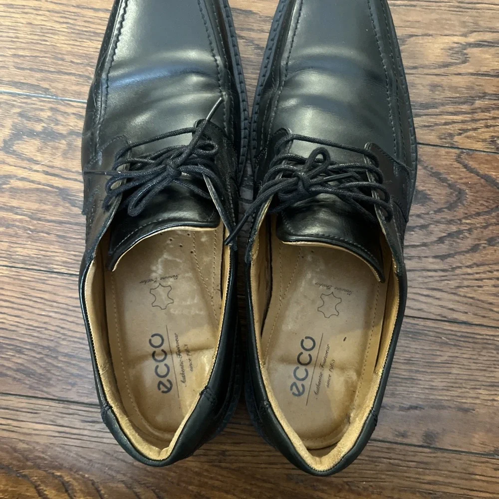 ECCO Men's 46 US 12 Seattle Bicycle Toe Leather Oxford Black Lace Up Dress Shoes